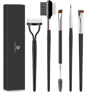 KINGMAS Eyebrow & Eyeliner Brush Set, Steel Mascara Comb, 5-Pcs