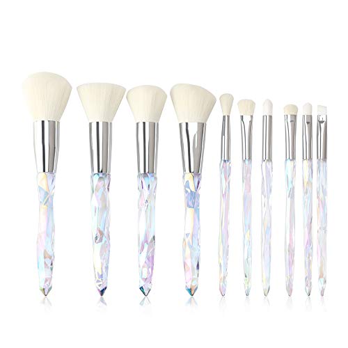Crystal Handle Makeup Brushes Set Kabuki Eye Shadow Foundation Concealer 10pcs White