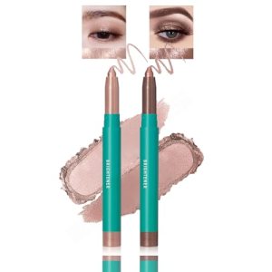 ZIZUCLE 2Pcs Eyeshadow Stick Eye Brightener Stick Highlighting Brightener Velvet Matte Shimmer Cream Eye Shadow Sticks (Rose Gold Shimmer+Mauve Taupe)