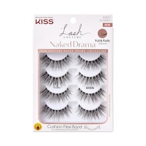 Kiss Lashes Lash Couture Naked Drama Ruffle, Black, 3D Faux Mink, Reusable