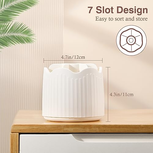 Luxspire Makeup Brush Holder Organizer 360° Rotating 7-Slot White - Image 3