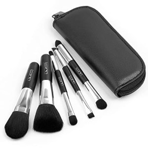 B M Brush Master Travel Makeup Brushes Set w/Pouch, 5PCS Double Ended Portable Mini Cosmetic Brushes Kit for Foundation, Eyeshadow, Lip, Blush Professional(Black)