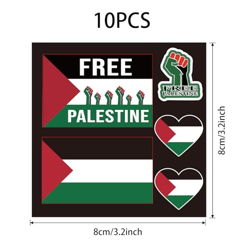 Palestine Flag Tattoo Stickers, 10pcs, Waterproof, 3.2*3.2 inch - Image 4