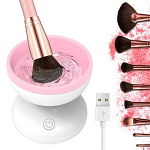 Electric Makeup Brush Cleaner, COITEK Make Up Brush Blender Cleaner Washing Automatic Pink Machine For All Size Cosmetic Brushes Spinner Machine (White+Pink) - Time Saver Design, Deeper Clean, Easy To Use