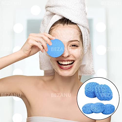 Facial Sponges, 10 Pcs Compressed Reusable Cleansing Sponges for Daily Facial Cleansing and Exfoliating (Blue) - Image 2