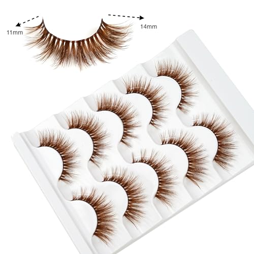 Brown False Eyelashes 3D Clear Band Cat Eye Wispy Lashes Natural Look Short Soft Reusable (5 Pairs-B200) - Image 2