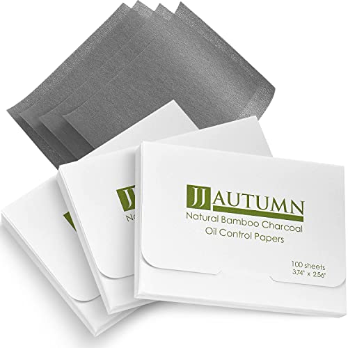 JJ Autumn 300 Counts Oil Blotting Sheets for Face, Natural Bamboo Charcoal, Oil Absorbing