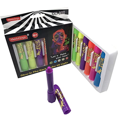 Glow In The Dark Face Paint Crayons Kit 6 Colors UV Black Light Makeup Non-Toxic - Image 4
