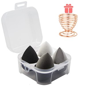 Makeup Sponges Set with Holder - Non-Latex, Wet & Dry Use, 4 Shapes, 4 Colors (Black)