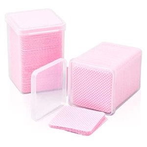 Dokpav 400 PCS Pink No Lint Nail Wipes, Eyelash Glue Cleaning Cotton Pads, 2 Bottles Non-woven Lash Glue Cleaning Cotton