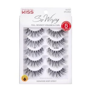 KISS So Wispy False Eyelashes Multipack #01, Full Bouncy Volume, Crisscross Pattern, Synthetic, Cruelty Free