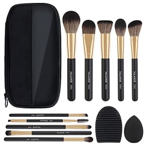 MAANGE 10 PCs Travel Professional Makeup Brushes Set with Case,Blackgold