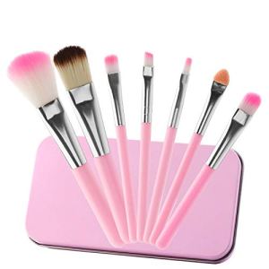 MWOOT 7Pcs Pink Makeup Brush Set with Case, Synthetic Fiber, for Kids 5-12