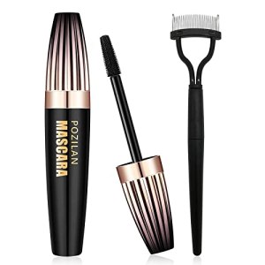 4D Silk Fiber Lash Mascara Waterproof Black with Eyelash Comb Set - Natural Volume and Length for Makeup