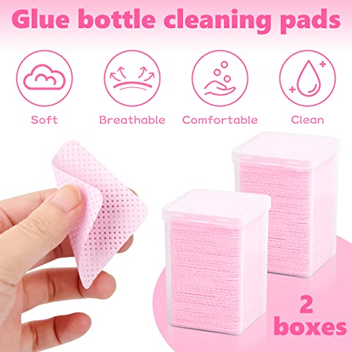 Dokpav 400 PCS Pink No Lint Nail Wipes, Eyelash Glue Cleaning Cotton Pads, 2 Bottles Non-woven Lash Glue Cleaning Cotton - Image 3
