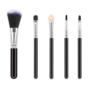 5 Pcs Makeup Brushes Set, Portable Eye brushes, Fiber Hair Brushes, Blush, Eye Shadow, Blending, Silkworm, Lip Brush, Black