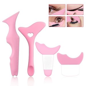 4pcs Eyeliner Guide Tool, Multi-Purpose Eyeliner Stencils Wing Tips Eyeliner Eyeshadow Applicators Silicone Marscara Guard (Pink) LUTER