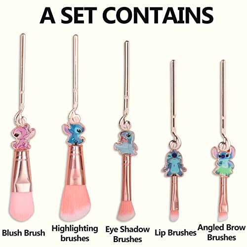Makeup Brushes 5PCS Cartoon Stitch Girl Premium Synthetic Foundation Brush Blending Eye Shadows - Image 2