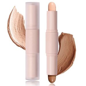 2 Color Dual-ended Cream Contour Stick, Contour Bronzer Highlight Stick Velvet Silky Smooth Highlighter Makeup Stick