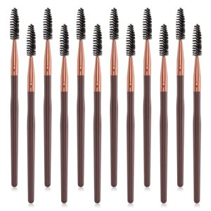 12 PCS Mascara Brush Wands, Long Handle Lash Applicators, Eyelash Eyebrow Spoolies, Soft Nylon Fiber