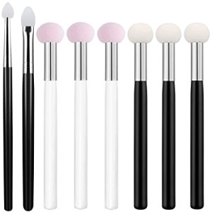 6Pcs Sponge Makeup Applicator with Handle + 2 Shapes Silicone Lip Mask Brush, 4.5 Inch 2 Color Concealer Powder Eye Makeup Eyeshadow Brush