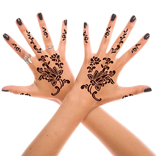 Henna Tattoo Stencil Templates Pack, 12 Sheets, Indian Arabian Self Adhesive, Glitter, Party, Festivals - Image 3
