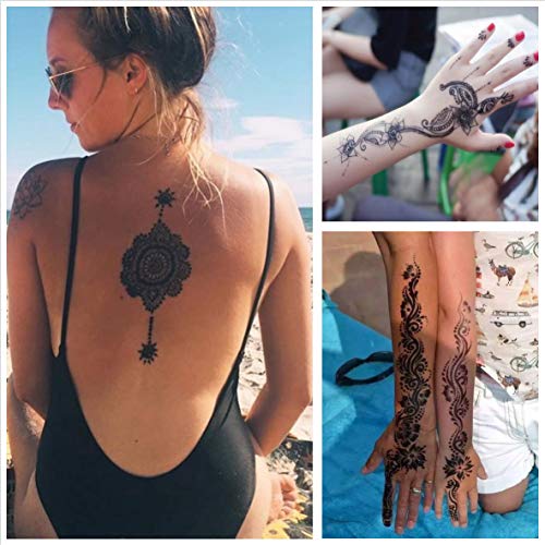 India Painting Tattoo Paste Cone, Black Body-Painted Stickers, 24 Free Stencil - Image 2