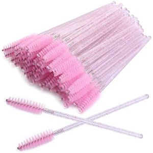 Tbestmax 200 Disposable Eyelash Brush Mascara Wands Spoolies Pink Crystal Shining Stick