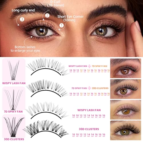 Geeneiya Lash Clusters Kit Individual D Curl Eyelash Extension Kit with Bottom Lashes, Lash Bond and Seal Glue, Lash Applicator (30D, 480PCS) - Image 2