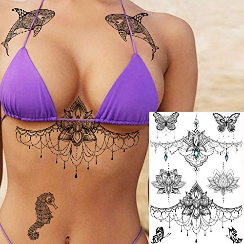 EGMBGM 28 Sheets Tribal Henna Temporary Tattoos - Elephant Ganesha Lace Mehndi Hena Tattoo Kits - Image 2