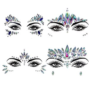Halloween Crystals Face Stickers for Women Mermaid Face Gems Jewelry, 4 Sets Rhinestone Rave Festival