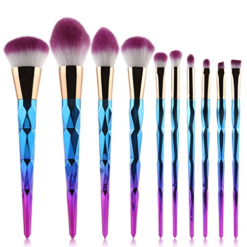 Professional Rose Gold Unicorn Makeup Brush Set 10 Pcs Blue