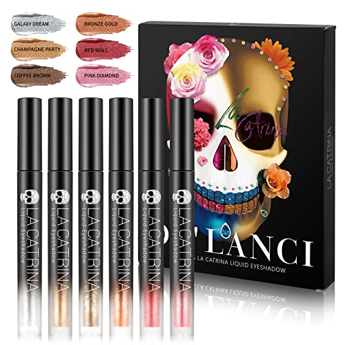 DE'LANCI Liquid Glitter Eyeshadow, 6 Colors Metallic High Pigmented Sparkle Eye Makeup, La Catrina 2.50g