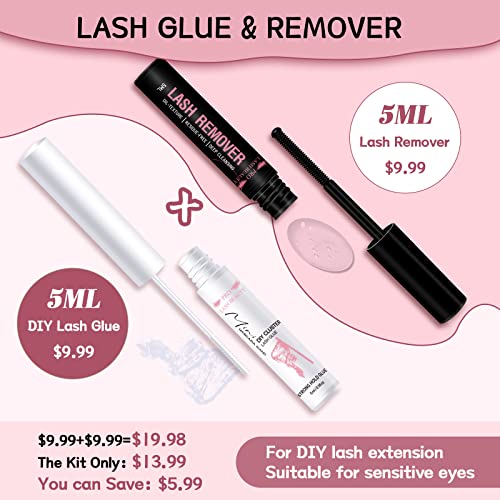 Lash Bond and Remover Kit Cluster Lash Glue Eyelash DIY Extension Strong Hold 48 Hours Oil Remover (Clear Bond+Remover) - Image 2