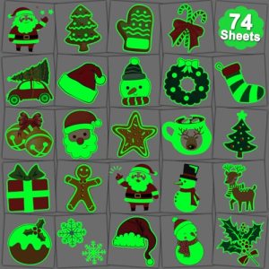 CHARLENT Glow in The Dark Christmas Temporary Tattoos - 74 Sheets Luminous Xmas Tattoos