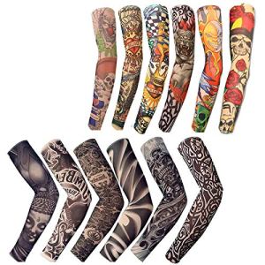 Temporary Tattoo Sleeves for Men Women 12 PCS Seamless, Arts Arm Sunscreen Fake Piercings, Tiger, Crown Heart, Skull, Tribal