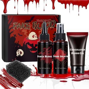 Halloween Fake Blood SFX Makeup Kit - Coagulated Gel, Blood Splatter, Vampire Zombie