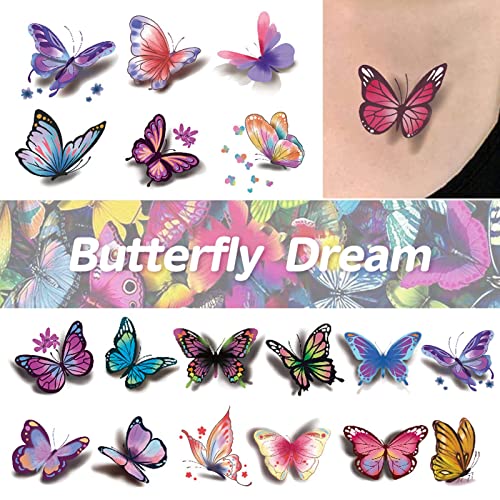 Butterfly Temporary Tattoos for Girls Women, Waterproof 3D Effect, 30 Sheets 110 Pcs