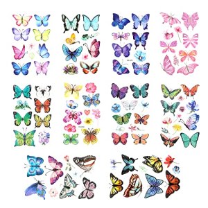 KINBOM 10 Sheets Butterfly Temporary Tattoos, Colorful Waterproof Stickers for Girls Women Carnival