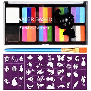 Kioiner Face Painting Kit 10 Colors Palette Stencils Brush Halloween Birthday Fancy Artist Cosplay Art Party