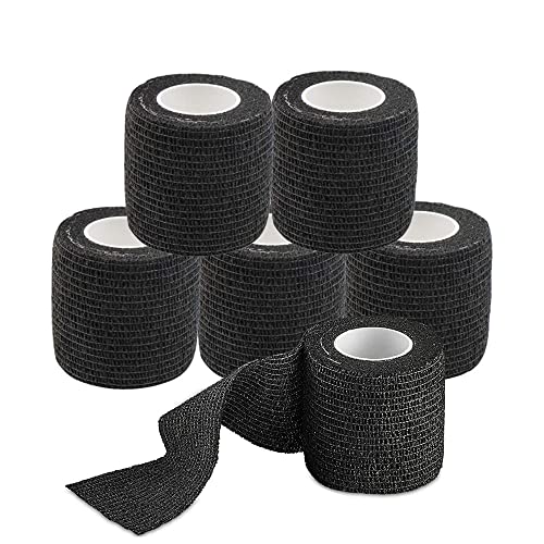 Narkysus 6Pcs Tattoo Grip Tape 2" x 5 Yards - Elastic Fabric, Black