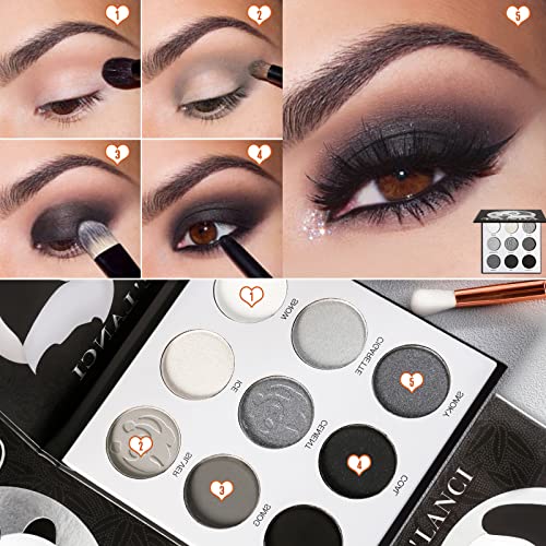 DE’LANCI PANDA 9 Colors True Black Dark Grey Smokey Eyeshadow Palette Goth Makeup Pallet - Image 2