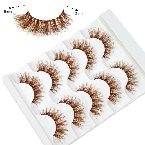 Brown False Eyelashes 3D Clear Band Cat Eye Wispy Lashes Natural Look Short Soft Reusable (5 Pairs-B200) - Image 8