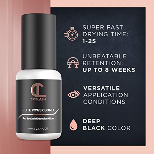 Elite Power Eyelash Extension Glue 8-Week Retention 1-2s Drying Time Deep Black Color 5ml - Image 3