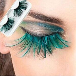 Dorisue Double Lip Black Green Feather Lashes Extra extension Halloween False Eyelashes