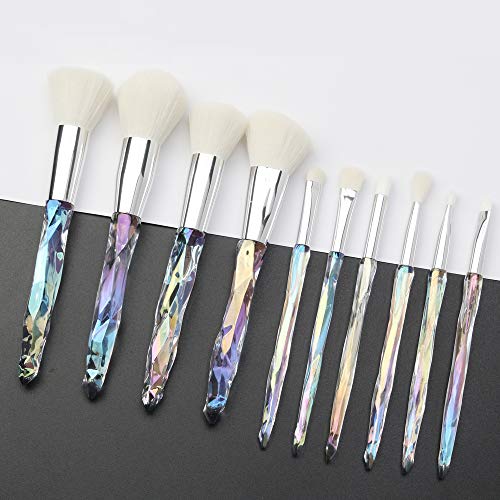 Crystal Handle Makeup Brushes Set Kabuki Eye Shadow Foundation Concealer 10pcs White - Image 2