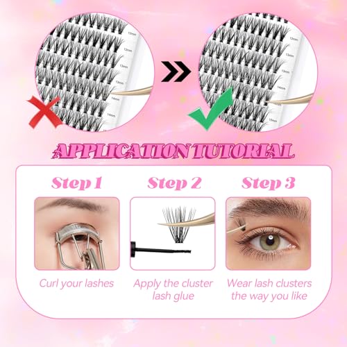 FADLASH D Curl 96pcs 12-18mm Lash Clusters Large Tray Wispy Mixed Length DIY Lash Extension Kit - Image 17