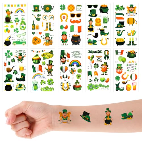 St Patricks Day Tattoos for Kids, Adults - 20 Sheets Shamrock Clover Face Stickers