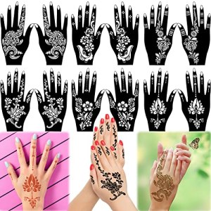 Henna Tattoo Stencil Templates Pack, 12 Sheets, Indian Arabian Self Adhesive, Glitter, Party, Festivals