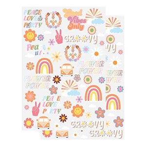 YQWIN Boho Temporary Tattoo Stickers 70s Retro Hippie Theme Rainbow Daisy Waterproof Fake Tattoos